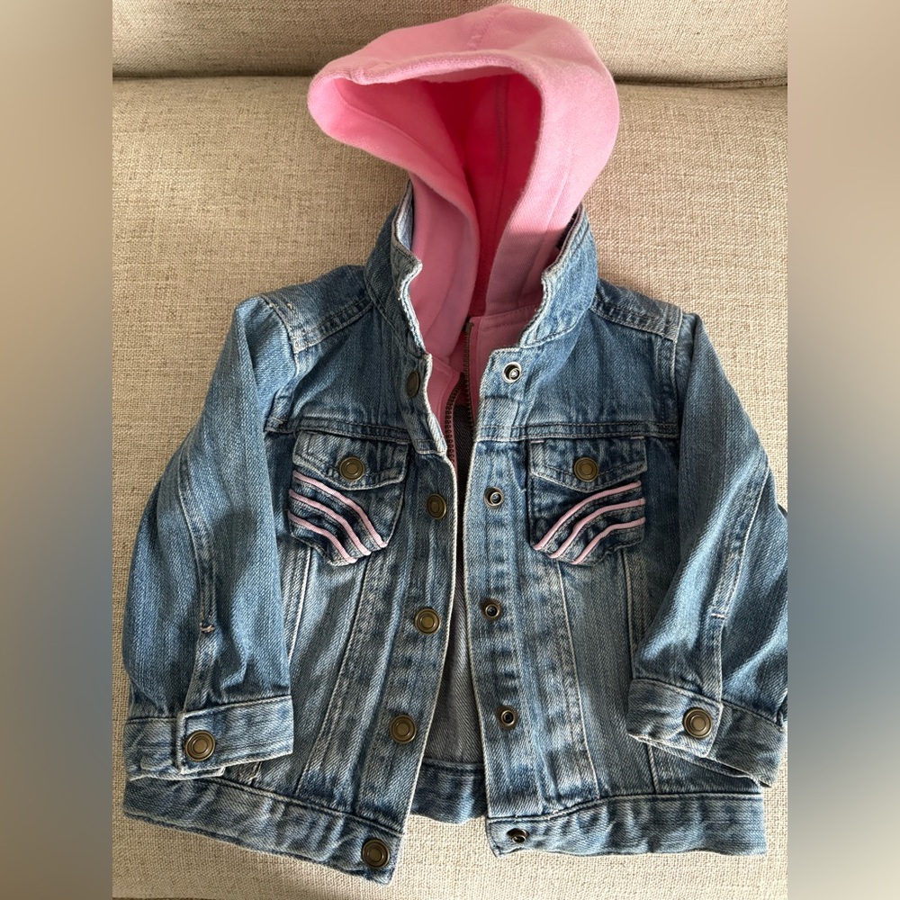 Greendog Denim Jacket with Pink Accents and Hood 18 Months